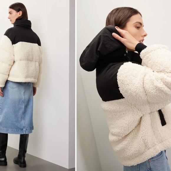 Maje Black and Cream Puffer Jacket - Picture 2 of 3